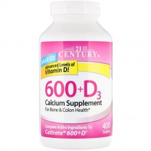 Микроэлемент Кальций 21st Century 600+D3, Calcium Supplement, 600 mg/800IU 400 Tabs