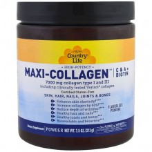 Комплекс для кожи, волос, ногтей Country Life Maxi-Collagen C & A plus Biotin High Potency Flavorless Powder 7.5 oz 213 g /30 servings/
