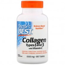 Комплекс для кожи, волос, ногтей Doctor's Best Collagen Types 1 and 3 with Vitamin C 1000 mg 180 Tabs DRB-00204 Комплекс для кожи, волос, ногтей Doctor's Best Collagen Types 1 and 3 with Vitamin C 1000 mg 180 Tabs DRB-00204