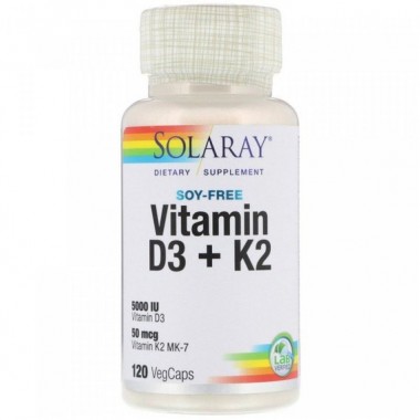 Комплекс Витамин D3+K2 Solaray Soy-Free Vitamin D3 + K2 120 Veg Caps SOR-57445