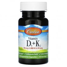 Комплекс Витамин D3+K2 Carlson Labs Vitamin D3 + K2, 50 mcg (2000 IU) + 90 mcg 30 Veg Caps CAR-10600 Комплекс Витамин D3+K2 Carlson Labs Vitamin D3 + K2, 50 mcg (2000 IU) + 90 mcg 30 Veg Caps CAR-10600