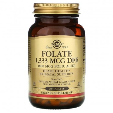 Фолиевая кислота Solgar Folate 1333 mcg DFE (Folic Acid 800 mcg) 250 Tabs