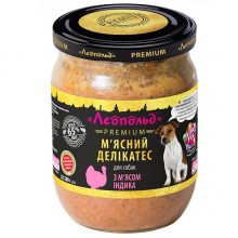 Леопольд Мясные деликатесы с мясом индюка для собак, стеклянная банка 500 г (6шт/уп)