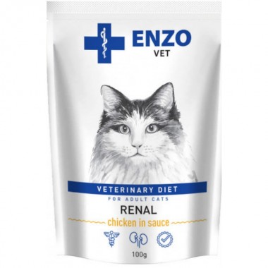  Enzo Vet Диета при заболевании почек с курицей в соусе для кошек, пауч 100г (24шт/уп), за шт.