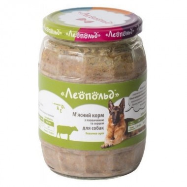  Леопольд Мясной корм с говядиной и сердцем для собак Стеклянная банка 670 г (6 шт/уп)