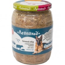 Леопольд Готовый обед с телятиной и рыбой для собак. Стеклянная банка 670 г (6 шт/уп) Леопольд Готовый обед с телятиной и рыбой для собак. Стеклянная банка 670 г (6 шт/уп)