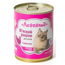 Леопольд Мясной рацион с индейкой для кошек, металлическая банка 360 г