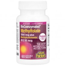 Фолиевая кислота Natural Factors BioCoenzymated, Methylfolate 1000 mcg 60 Tabs Фолиевая кислота Natural Factors BioCoenzymated, Methylfolate 1000 mcg 60 Tabs