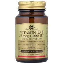 Витамин D Solgar Vitamin D3 (Cholecalciferol) 1000 IU 25 mcg 100 Chewable Tabs Strawberry Banana