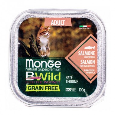 Monge Cat Wet Bwild Grain Free Adult лосось с овощами 0,1 Кг  Monge Cat Wet Bwild Grain Free Adult лосось с овощами 0,1 Кг