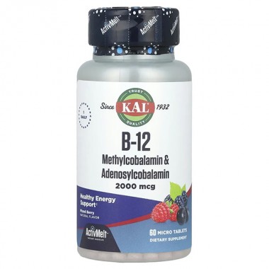 Витамин Б12 KAL Vitamin B-12 Methylcobalamin and Adenosylcobalamin 2000 mcg 60 Micro Tablets Mixed Berry