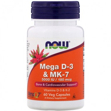 Комплекс Витамин D3+K2 NOW Foods Mega D-3 & MK-7 60 Veg Caps NF0384
