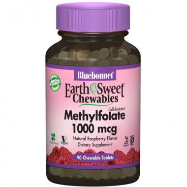 Фолиевая кислота Bluebonnet Nutrition Earth Sweet Chewables Methyfolate 1000 mcg 90 Chewable Tabs Natural Raspberry Flavor BLB0455