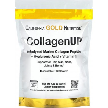 Комплекс для кожи, волос, ногтей California Gold Nutrition CollagenUP, Marine Hydrolyzed Collagen + Hyaluronic Acid + Vitamin C, 206 g /39 servings/ Unflavored