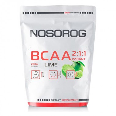 Аминокислота BCAA для спорта Nosorog Nutrition BCAA 2:1:1 200 g /36 servings/ Lime