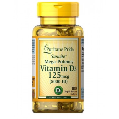 Витамин D Puritan's Pride Vitamin D3 5000 IU 100 Softgels PTP-19377