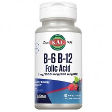 Фолиевая кислота KAL B-6 B-12 Folic Acid 60 Micro Tablets Berry Flavor CAL-65185 Фолиевая кислота KAL B-6 B-12 Folic Acid 60 Micro Tablets Berry Flavor CAL-65185