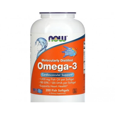 Омега 3 NOW Foods Omega-3 Molecularly Distilled Softgels 1000 mg 200 Fish Softgels