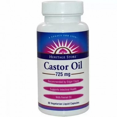 Улучшение работы кишечника Heritage Products Castor Oil 725 mg 60 Veg Caps HRP-30150