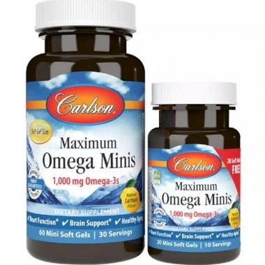 Омега 3 Carlson Labs Maximum Omega Minis 60+20 Soft Gels Lemon