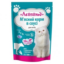 Леопольд Рагу с телятиной в соусе с овощами для кошек, пауч 100 г (24шт/уп)