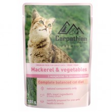 Carpathian МАКРЕЛЬ с овощами в соусе Mackerel with vegetables in sauce для кошек, пауч 100 г (24шт/уп).