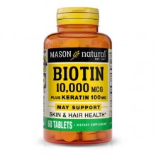 Биотин Mason Natural Biotin 10,000 mcg Plus Keratin 100 mg 60 Tabs