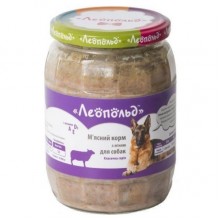 Леопольд Мясной корм с ягненком для собак. Стеклянная банка 670 г (6 шт/уп)