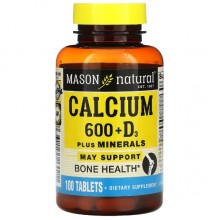 Микроэлемент Кальций Mason Natural Calcium 600 mg Plus Vitamin D3 Plus Minerals 100 Tabs