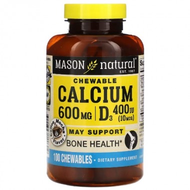 Микроэлемент Кальций Mason Natural Calcium 600 mg Plus Vitamin D3 100 Chewables Cafe Mocha