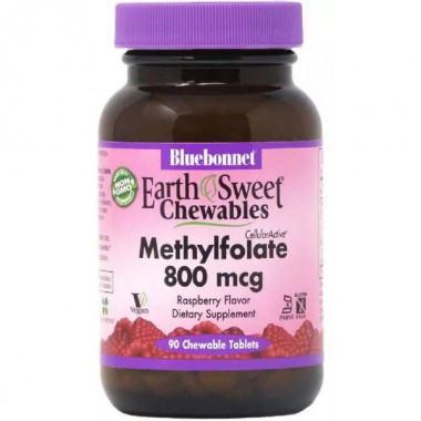 Фолиевая кислота Bluebonnet Nutrition Earth Sweet Chewables Methylfolate 800 mcg 90 Chewable Tabs Raspberry