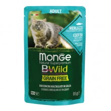 Влажный корм для котов Monge Cat Wet Bwild Grain Free треска с креветками и овощами 0,085 Кг Влажный корм для котов Monge Cat Wet Bwild Grain Free треска с креветками и овощами 0,085 Кг