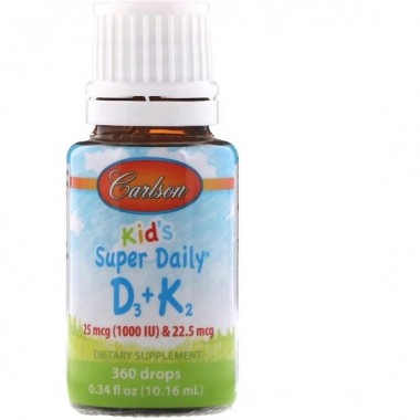 Комплекс Витамин D3+K2 Carlson Labs Kid's Super Daily D3+K2 25 mcg (1,000 IU) & 22.5 mcg 0.34 fl oz 10,16 ml