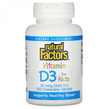 Витамин D Natural Factors Vitamin D3 400 IU 100 Chewable Tabs Strawberry Flavor NFS-01059
