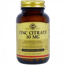 Микроэлемент Цинк Solgar Zinc Citrate 30 mg 100 Veg Caps SOL-03670 Микроэлемент Цинк Solgar Zinc Citrate 30 mg 100 Veg Caps SOL-03670