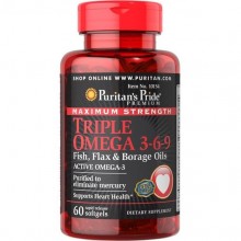 Лляна олія Puritan's Pride Maximum Strength Triple Omega 3-6-9 Fish, Flax & Borage Oils 60 Softgels