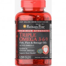 Лляна олія Puritan's Pride Maximum Strength Triple Omega 3-6-9 Fish, Flax & Borage Oils 120 Softgels