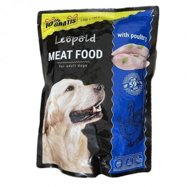  Леопольд Мясной корм с птицей для собак. 59% мяса. Пауч (дой-пак) 1250 г.
