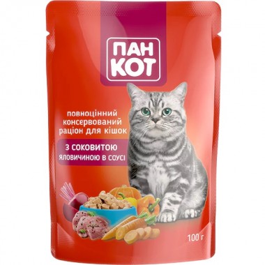  Пан Кот Говядина в соусе, пауч 100г (24шт/уп).