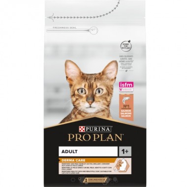  Purina Pro Plan DERMA CARE Adult с лососем. Сухой полнорационный корм для взрослых кошек с чувствительной кожей, 10 кг