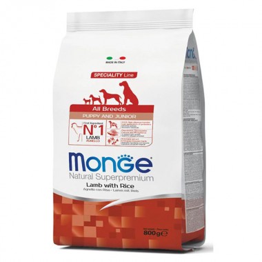  Monge Dog All breeds Puppy & Junior ягненок с рисом 0,8 Кг