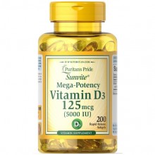 Витамин D Puritan's Pride Vitamin D3 5000 IU 200 Softgels