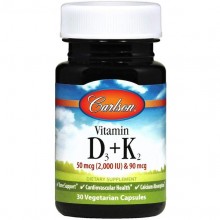 Комплекс Витамин D3+K2 Carlson Labs Vitamin D3 + K2, 50 mcg (2000 IU) + 90 mcg 30 Veg Caps CAR-10600