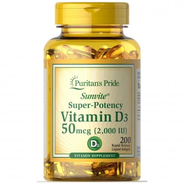 Витамин D Puritan's Pride Vitamin D3 2000 IU 200 Softgels