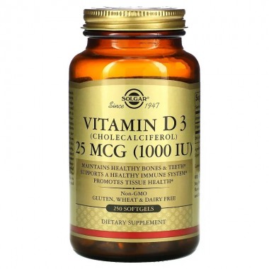 Витамин D Solgar Vitamin D3 (Cholecalciferol) 1000 IU 25 mcg 250 Softgels