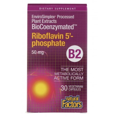 Рибофлавин Natural Factors BioCoenzymated B2, Riboflavin 5'-Phosphate 50 mg 30 Veg Caps Рибофлавин Natural Factors BioCoenzymated B2, Riboflavin 5'-Phosphate 50 mg 30 Veg Caps