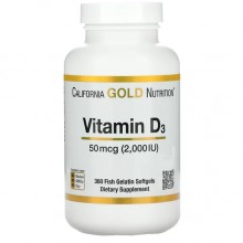 Витамин D California Gold Nutrition Vitamin D3 2000 IU 360 Fish Softgels