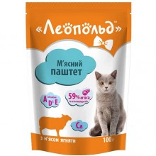 Леопольд Мясной паштет с мясом ягненка для кошек, пауч 100 г (24шт/уп)