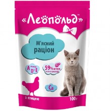 Леопольд Мясной рацион с птицей для кошек, пауч 100 г (24шт/уп) Леопольд Мясной рацион с птицей для кошек, пауч 100 г (24шт/уп)