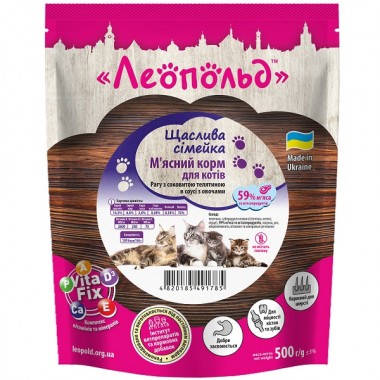  Леопольд Рагу с сочной телятиной в соусе с овощами для кошек, пауч 500 г (12шт/уп)